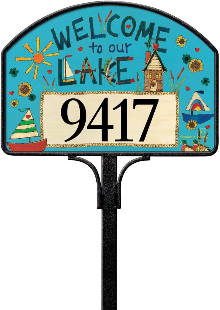 Studio M Vinyl Decorative Easy Change, Garden Lawn Yard DeSign Magnet 14 x 10 Inch Blue and Yellow Welcome To Our Lake
