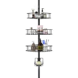 YeYeBest Rustproof Shower Caddy for Bathroom, Bathtub Storage Organizer with 4 Adjustable Baskets, 39-125 Inch Shower Corner Caddy with Tension Pole for Shampoo Accessories, Black
