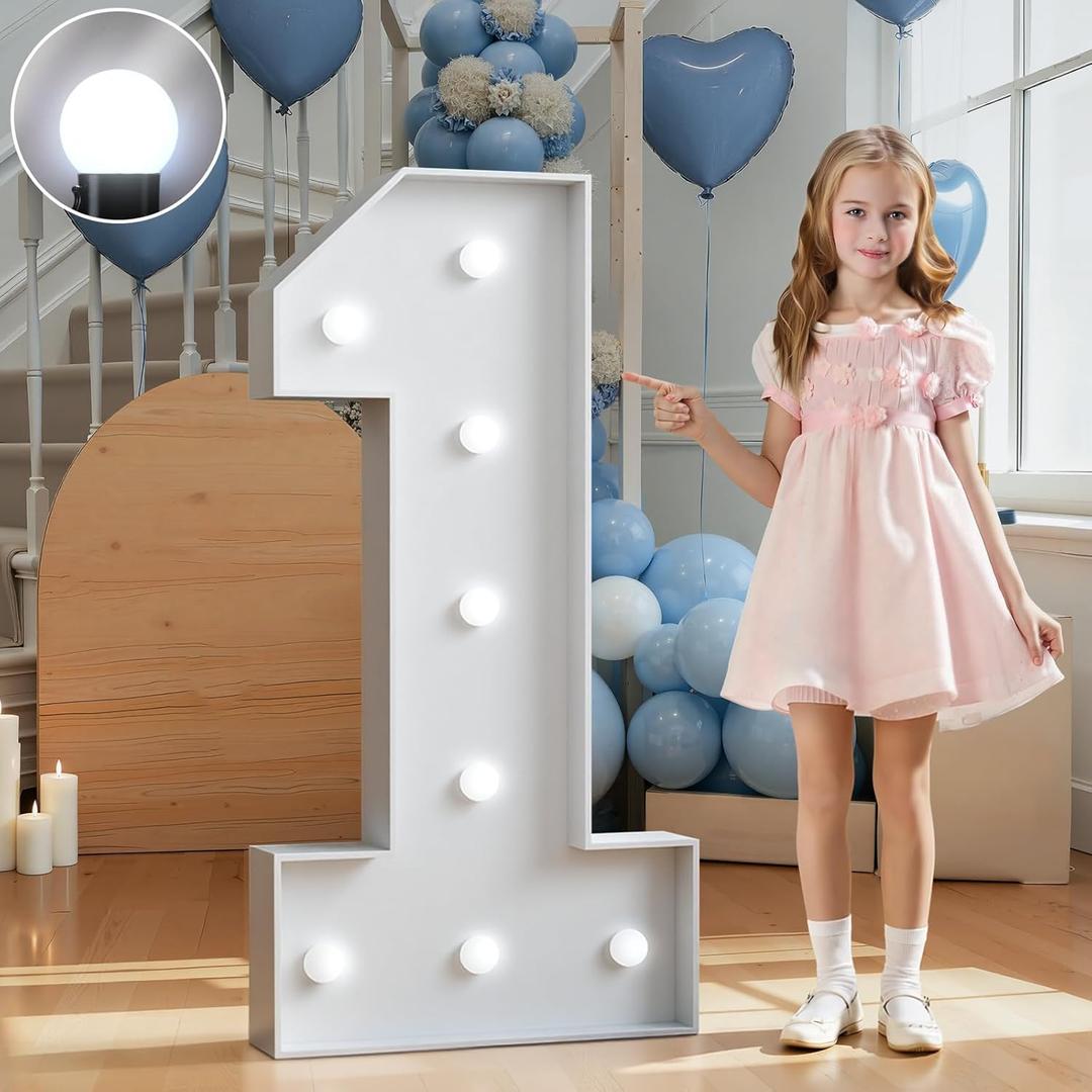 Marquee Numbers 3 Feet Tall Big Light Up Numbers First 1st 21st Wild One Happy Birthday Decorations Girl Boy White Anniversary Party Decor Large Cardboard Prop Backdrop Sign 1