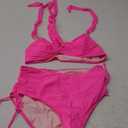 SUUKSESS Womens High Waisted Bikini Sets Tummy Control Drawstring Tie Knot Swimsuit (Medium, Pink)