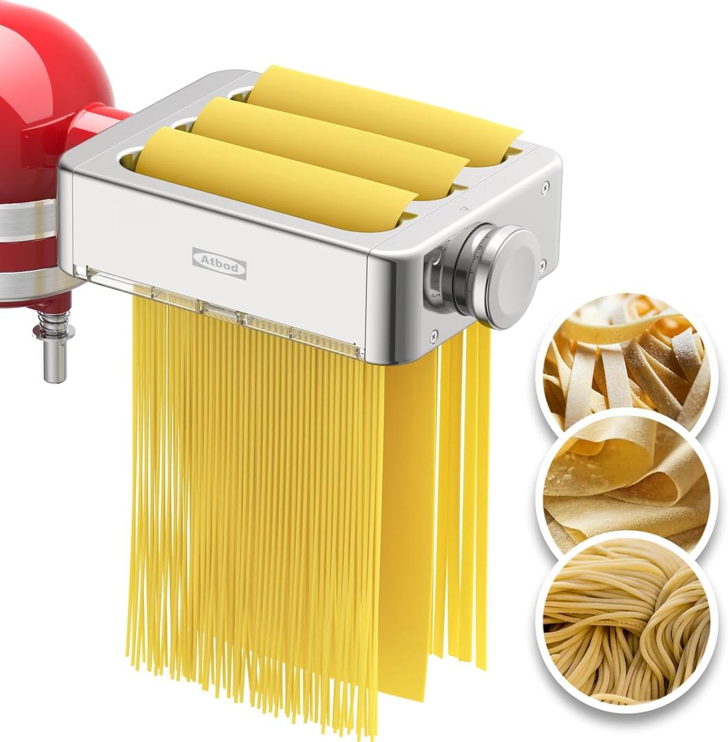 All Metal 3 In 1 Set Pasta Maker Attachment for KitchenAid, Included Pasta Sheet Roller, Spaghetti Cutter, Fettuccine Cutter Maker Accessories And Cleaning Brush