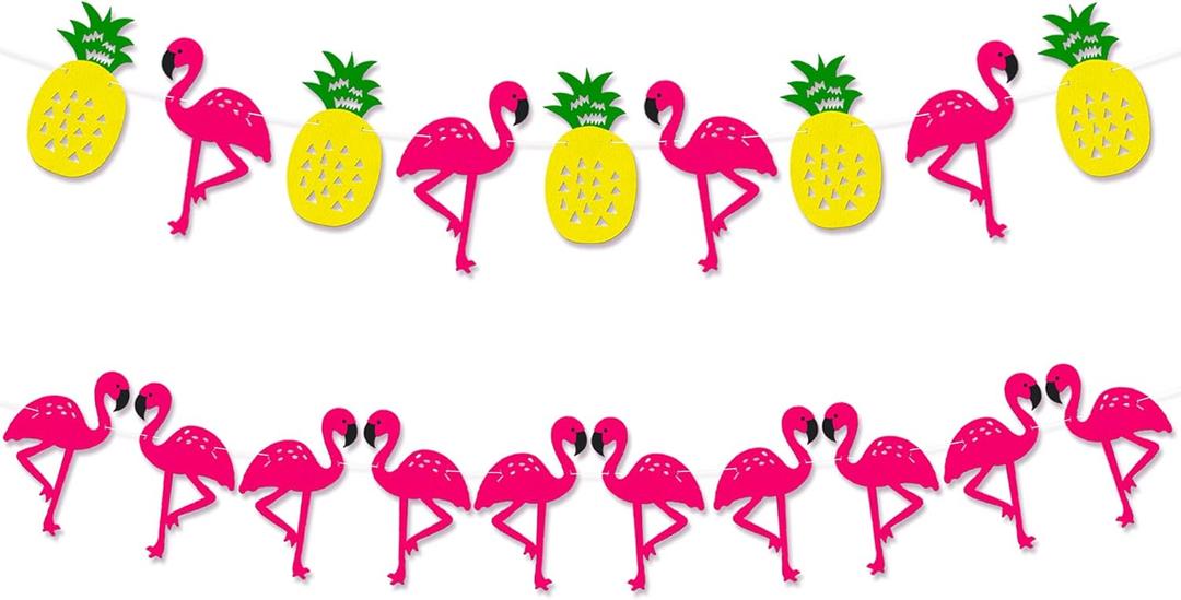 KatchOn, Felt Pineapple Flamingo Garland - 10 Feet, Pre-Strung | Banner for Flamingo Party Decorations | Pineapple Decor for Luau Decorations | Summer Party Decorations