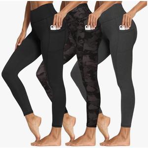 3 Packs Leggings with Pockets for Women, Soft High Waisted Tummy Control Workout Yoga Pants, Size M