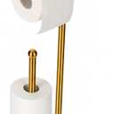 Gold Toilet Paper Holder with Shelf, Free Standing Toilet Paper Holder with Storage - Toilet Paper Stand for Holding Extra 3 Rolls, Tissue Holder for Bathroom (Gold with Marble Base)
