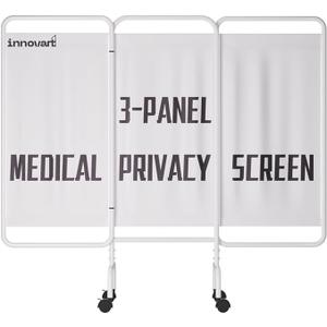3-Panel Medical Privacy Screen on Wheels, Portable Medical Privacy Screen Indoor Room Divider Flame Retardant Vinyl Panels, Stainless Steel Contruction, Folds Easy for Storage