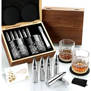 Gifts for Men Dad, Father's Day Anniversary Birthday Gifts Ideas for Him Husband Boyfriend, Stainless Steel Whiskey Stones and Whiskey Glasses Set, Unique Whiskey Bourbon Groomsman Gifts for Men Boss