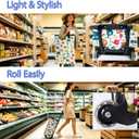 Folding Shopping Cart With Wheels for Groceries,Small Rolling Grocery Cart with Insulation Layer,Portable Tote Bag on Wheels With Pull Handle zipper seal,Lightweight White