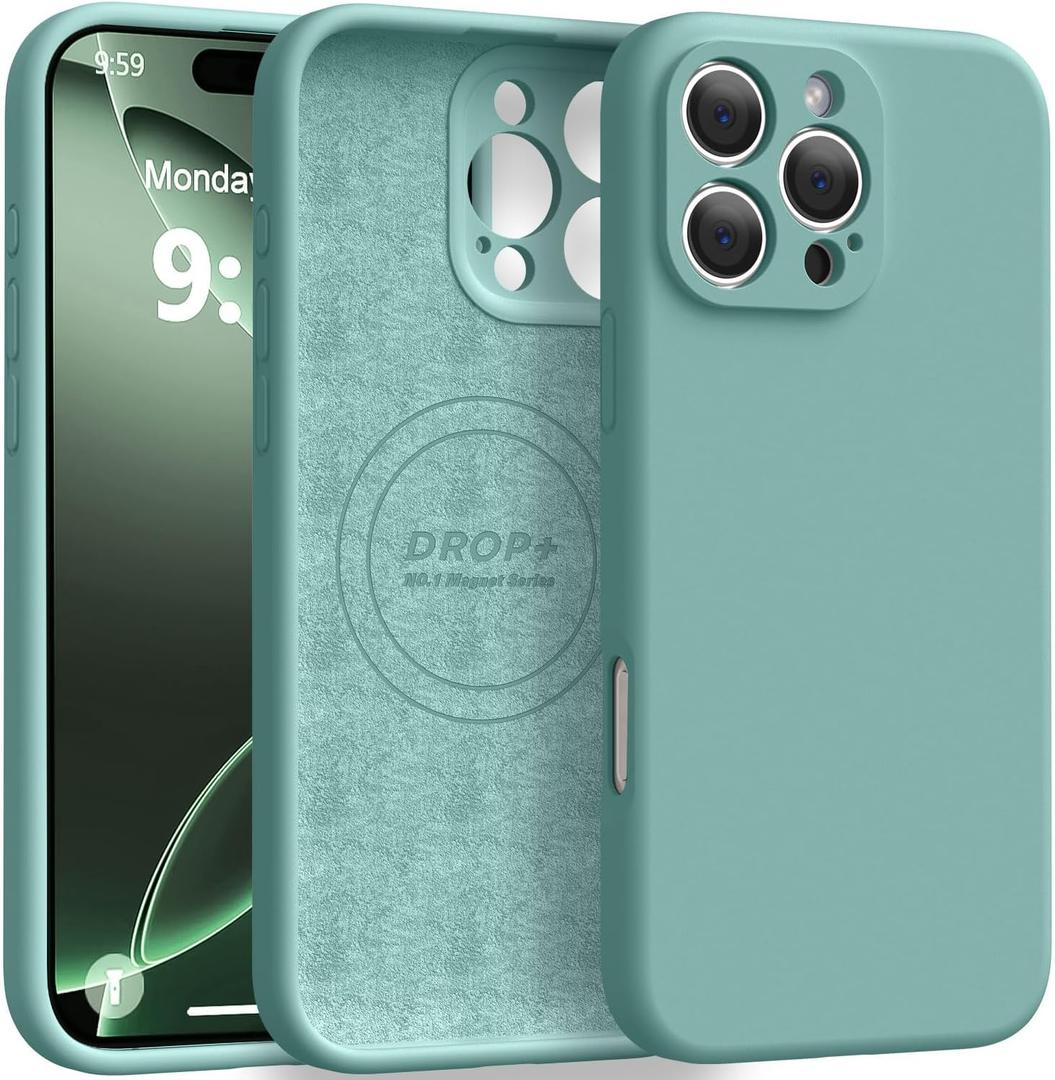 Ktele Magnetic for iPhone 16 Pro Max Case [Compatible with Magsafe] [Premium Silicone Satin-Smooth Touch] Slim Shockproof Anti-Scratch Microfiber Lining Case, 6.9 inch, Pine Green