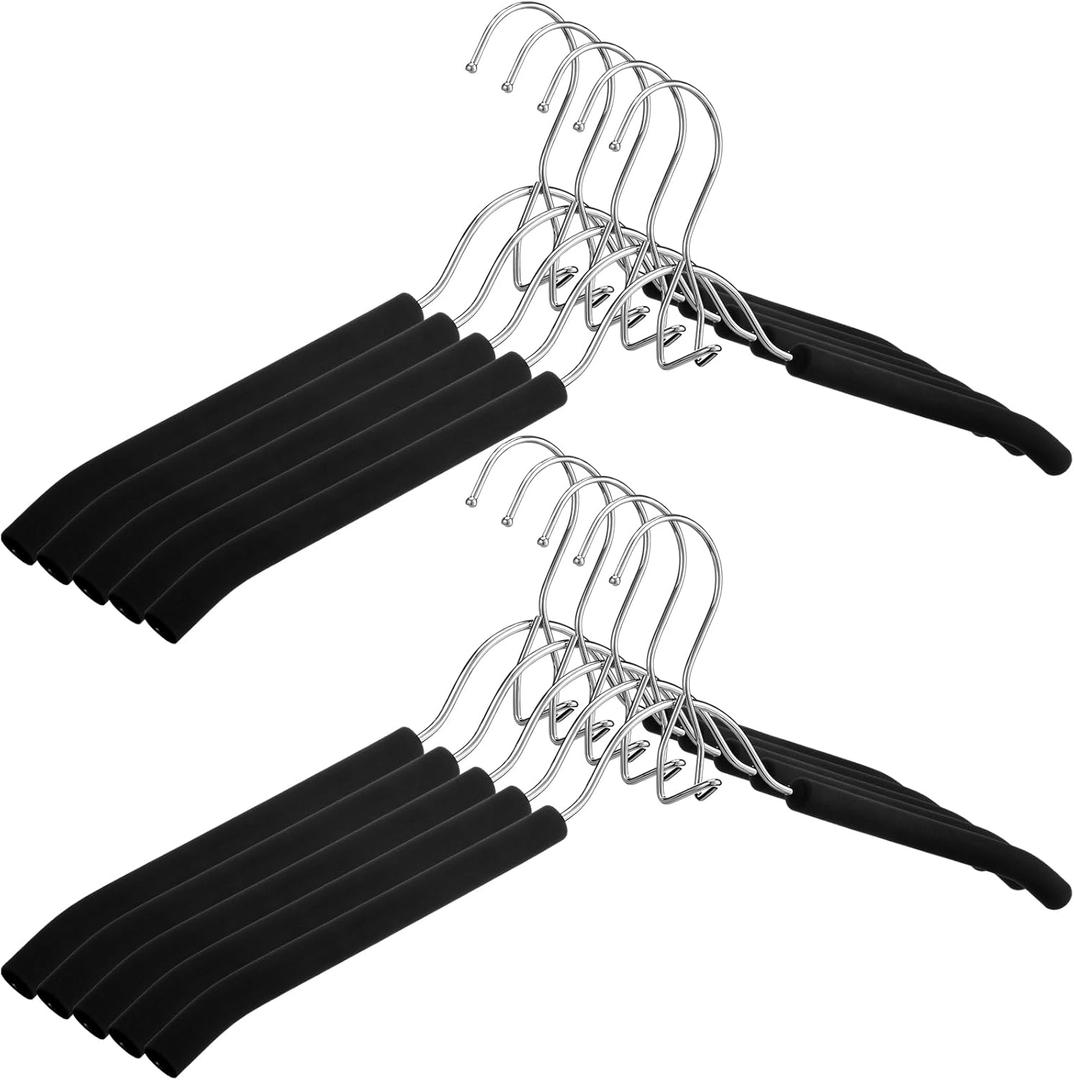 Beeveer 10 Pcs Foam Padded Hangers Black Non Slip Sponge Padded Hangers for Women Clothing with Hooks Save Space for Coat, Sweaters, Blouse, Wedding Dress, Clothes