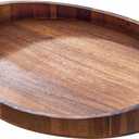 Acacia Wood Serving Tray with Handles - Round Decorative Ottoman Tray for Coffee Table, Breakfast in Bed, Living Room, Kitchen Counter, Candle Display, Tea Party, Lunch, Dinner, Bathroom & Home Decor