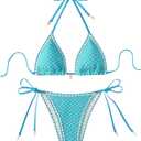 SHENHE Women's 2 Piece Triangle Tie Side Beach Bikini Sets Geo Print Halter Swimsuit Bathing Suit (Mint Blue, Small)