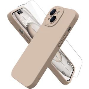 Magnetic for iPhone 15 Case with Screen Protector - Wireless Charging Compatible - Upgraded Camera Protection - Silicone Shockproof Protective Phone Case for iPhone 15 6.1" - Latte Color