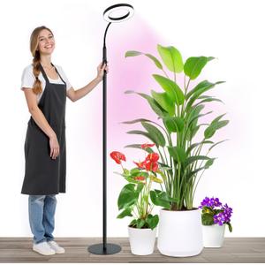 20W Indoor Plant Grow Light with Embedded Controller, Red Blue Warm Full Spectrum 95 LED Bulbs, Adjustable Height,Auto Timer,Dimmable Halo Growing Stand Lmap for Tall Large Small Plant Growth (60IN)