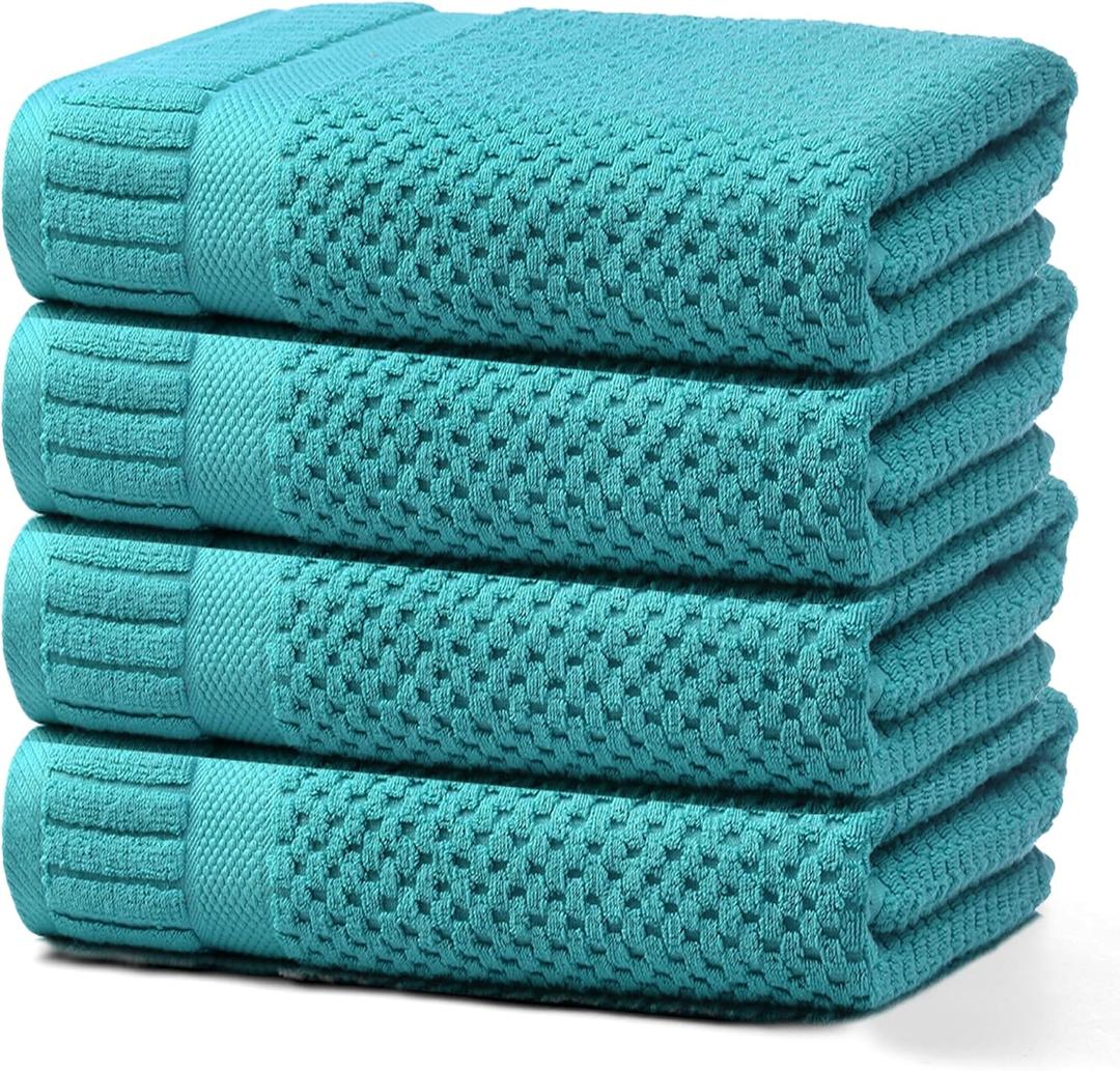 100% Cotton Bath Towels for Bathroom,Highly Absorbent Bath Towels Set Quick Dry,Luxury Soft Towels for Hotel(4 Piece,Turquoise)