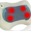 Zyllion Shiatsu Back and Neck Massager with Heat - 3D Electric Kneading Deep Tissue Massage Pillow for Muscle Pain Relief, Cream, ZMA-13
