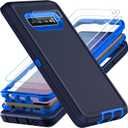 YKHJKLEC for Samsung Galaxy S10 Case, with 2Pcs [Self Healing Flexible TPU Screen Protector & Camera Lens Protector] Military Grade 3 in 1 Heavy Duty Case for Galaxy S10 6.1 inch (Navy Blue)