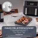 Air Fryer Liner Pan Set Stainless Steel Heavy Duty Double Pan Tray with Rack & Removable Handle for Ninja Foodi DZ401/DZ550/AF400EU/AF400EUPC/SL400EU Cosori (with Lid)