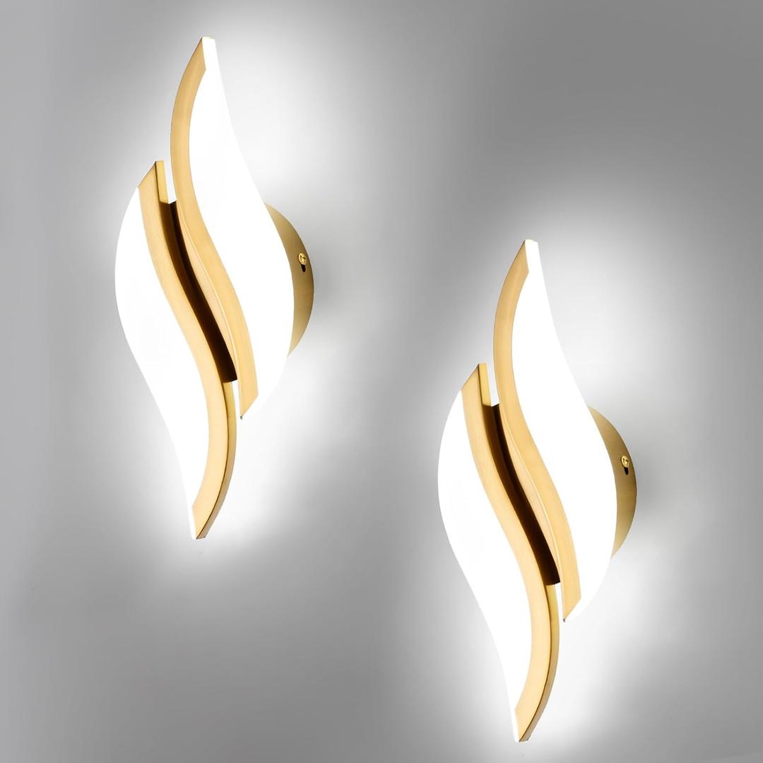 CANEOE 2Packs Modern LED Wall Sconce 6000K Gold Indoor Wall Light Fixtures Acrylic Wall Sconce Lighting for Living Room Bedroom Bedside Bathroom Hallway Stairway Wall Lamp (Gold, 2 Packs, 6000K)