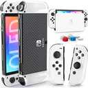 HEYSTOP Switch OLED Case for Nintendo Switch OLED Model, Dockable Cover Hard PC Protector Case for Switch OLED Grips and Accessories with Thumb Stick Caps