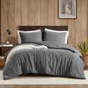 Woolrich King Comforter Set Cotton Stone Washed, Oversized Comforters King Size Bed, All Season Down Alternative Overfilled King Size Comforter, McKenzie, King/Cal King Grey 3 Piece