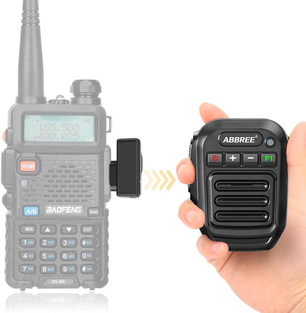 ABBREE Ham Radio Wireless Handheld Speaker Mic, 2 Pin Shoulder Microphone for Baofeng 5RM UV-5R,BF-F8HP PRO,AR-152,K5PLUS,GM-15Pro,UV-5G Plus UV-32 GM21 Walkie Talkie Accessories (Black)