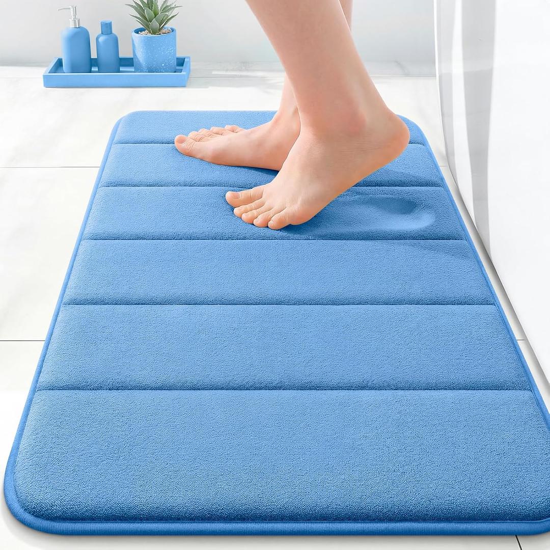 OLANLY Memory Foam Bath Mat 24x16, Super Soft Absorbent Bathroom Rugs, Quick Dry, Machine Washable Shower Floor Rugs, Bathmat Carpet, Bathroom Home Decor Accessories, Cornflower Blue