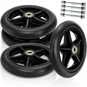 4 Pack Replacement Wheelchair Wheels, 6 Inch Solid Wheelchair Front Wheel Walker Caster Wheel Hub for Wheelchairs, Rollators, Walkers