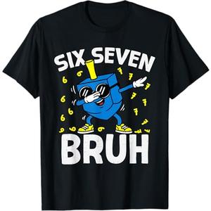 Boys Hanukkah 67 Six Seven Bruh Dabbing Dreidel Chanukah Kid TShirt, Black, Small
