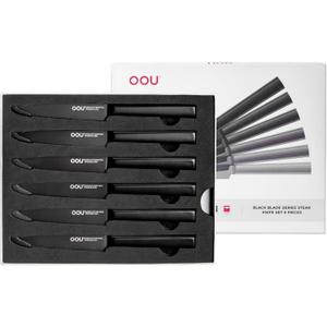 OOU Steak Knives Set of 6, 4.5" German High Carbon Stainless Steel Steak Knife Set, Serrated Steak Knives, Dishwasher Safe & Rust-Resistant Kitchen Knife Sets