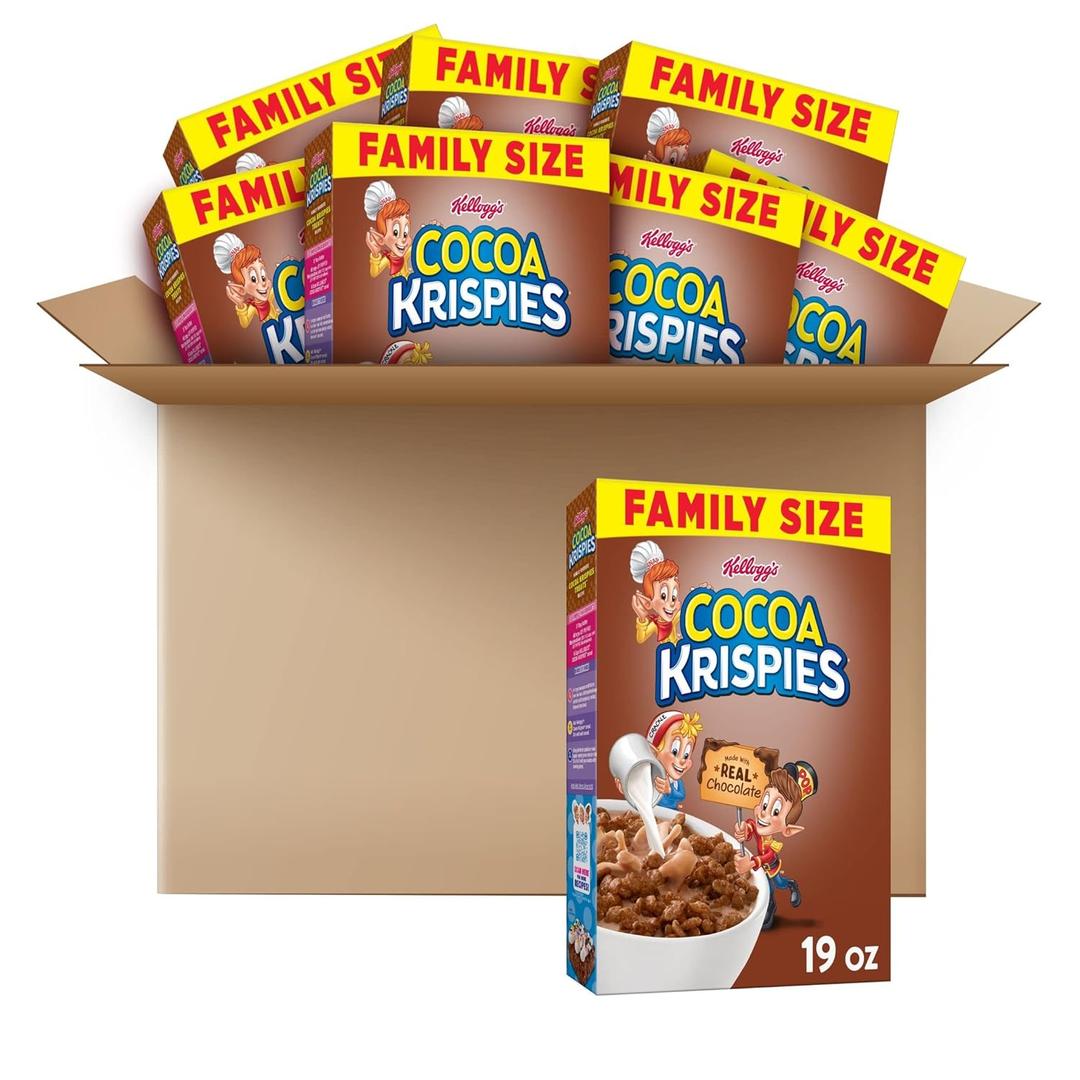 Kellogg's Cocoa Krispies Breakfast Cereal, Kids Snacks, Family Breakfast, Family Size, Chocolatey Flavor (8 Boxes) BBD 03/17/2026