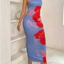 SOLY HUX Women's Floral Print Tube Bodycon Long Dress Strapless Sleeveless Summer Maxi Dresses (Purple, XS)