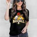 Womens Baseball Shirt Game Day Shirts Baseball Team Shirt Funny Fan Short Sleeve Tee (Black, L)