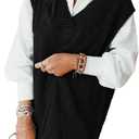 EVALESS Oversized Sweater Vest for Women V Neck Sleeveless Solid Color Loose Pullover Sweater (Large, D Black)