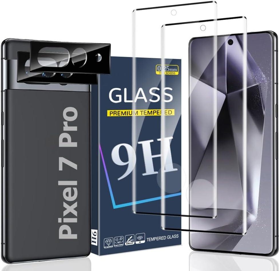 (2+2 Pack) Pixel 7 Pro Screen Protector and Camera Lens Protector, Tempered Glass, 9H Hardness, Easy Install No Bubbles, Support Ultrasonic Fingerprint Unlock, Suitable for Google Pixel 7 Pro 6.7Inch