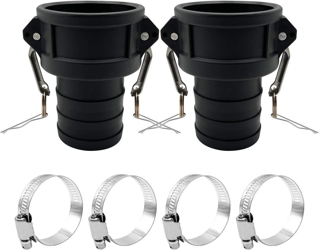 2PCS Camlock Fittings Poly Plastic C-300 3" Type C Standard Couplings Cam lock Fittings Polypropylene Cam Groove Fitting Female Camlock with a Hose Shank with 4 PCS Hose Clamps