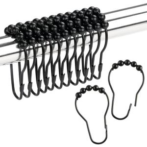 Shower Curtain Hooks Rings, Rustproof Metal Shower Curtain Rings for Bathroom Shower Rods Curtains - Set of 12, Matte Black