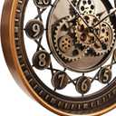 24 Inch Wall Clock with Moving Gears Large Industrial Steampunk Metal Clock Antique Gold Oversized Farmhouse Decor Wall Clock for Living Room Home Office(Bronze Brown-Arabic Numerals)