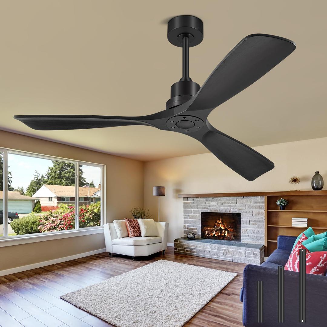 Forrovenco 60 Inch Ceiling Fans With Remote, 3 Wood Blades 60" Matte Black