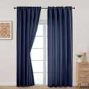 Aiyufeng Navy Blue Curtains 96 inch Length 2 Panels SetLight Filtering Soft Faux Linen Textured Window Curtain with Rod Pocket for Living Room Bedroom Farmhouse,Semi Sheer Airy Drapes52Wx96L,5PCS
