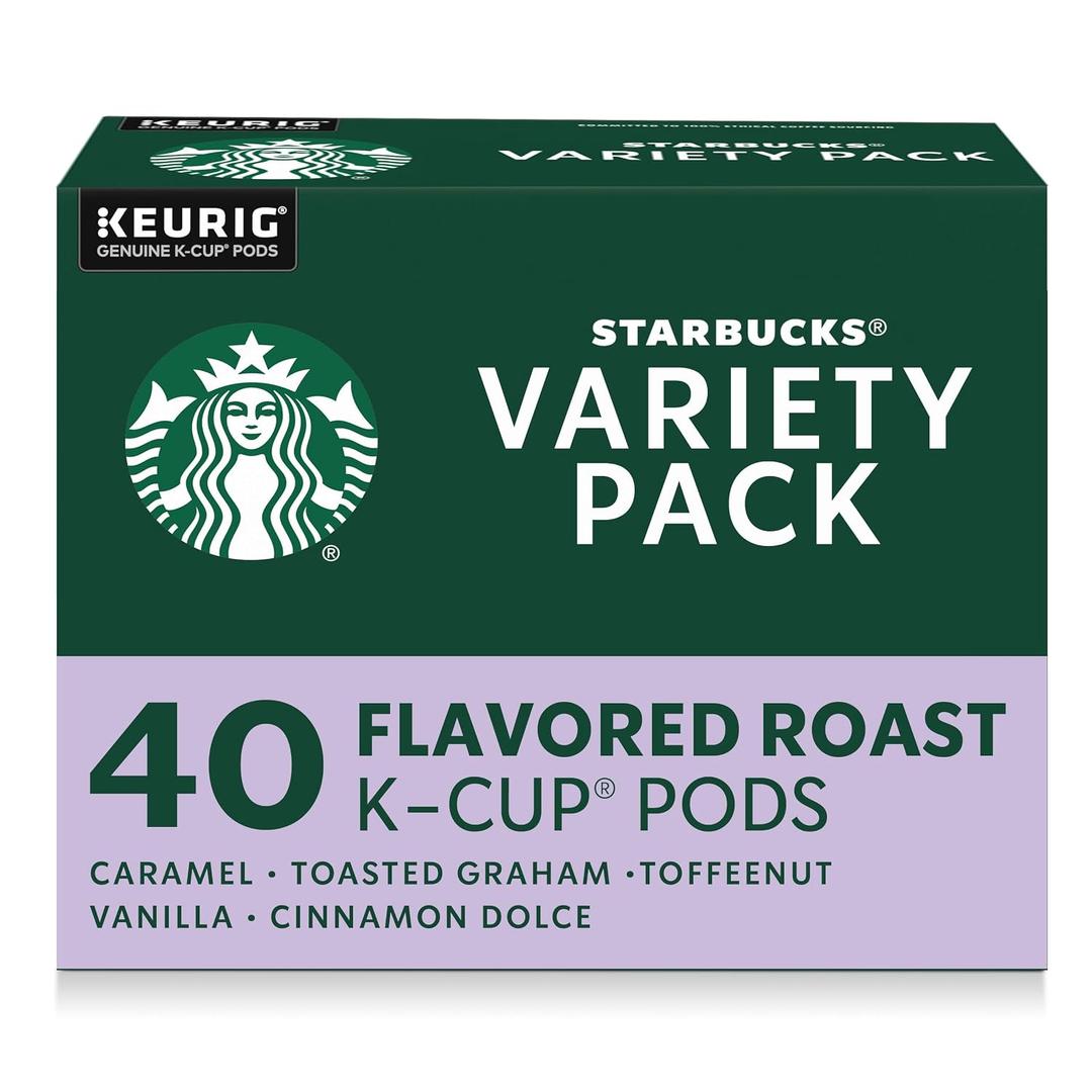 Starbucks K-Cup Coffee Pods, Flavored Hot or Iced Coffee, Variety Pack, 40 Keurig Pods EXP: 08/23/2026