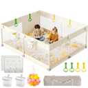 Zeebaba Baby Playpen with Mat, 71×59 in Beige Indoor Play Yard