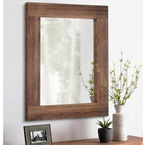 Wood Mirror Rectangular Framed Rustic Vintage Mirrors Decor Farmhouse Bedroom Bathroom Mirror for Dressing Table Entrance Large 20"x16" Brown