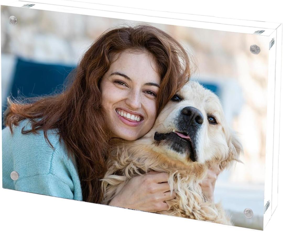 Acrylic Picture Frame 4x6, Double Sided Photo Frames for Refrigerator with Magnetic Corners, Transparent Acrylic Frame for Desk or Tabletop Display Family,Wedding, Baby Pictures(1 Pack)