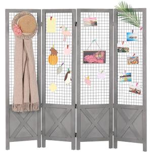 Wnutrees 4 Panel Gridwall Display, Portable Freestanding Display Board for Craft/Art Shows, Retail, Events, Decorative Wood Room Divider Folding Screens, Grey