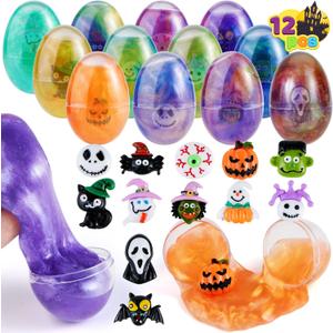 JOYIN 12PCS Halloween Slime Toys, Slime Eggs with Stress Relief and Squeeze Playing Squishy Toys for Kids Trick or Treating, Halloween Party Favors Supplies, While You are Working from Home