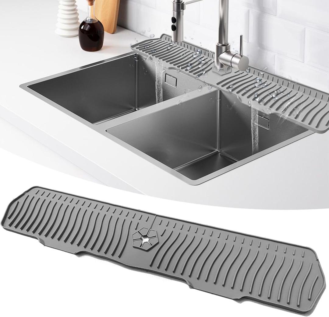 30 inch Grey Faucet Sink Guard Splash Mat,Kitchen Faucet Mat,Faucet Drying Mat, Silicone Faucet Mat Splash Guard, Silicone Faucet Water Catcher Mat for Kitchen Bathroom Farmhouse