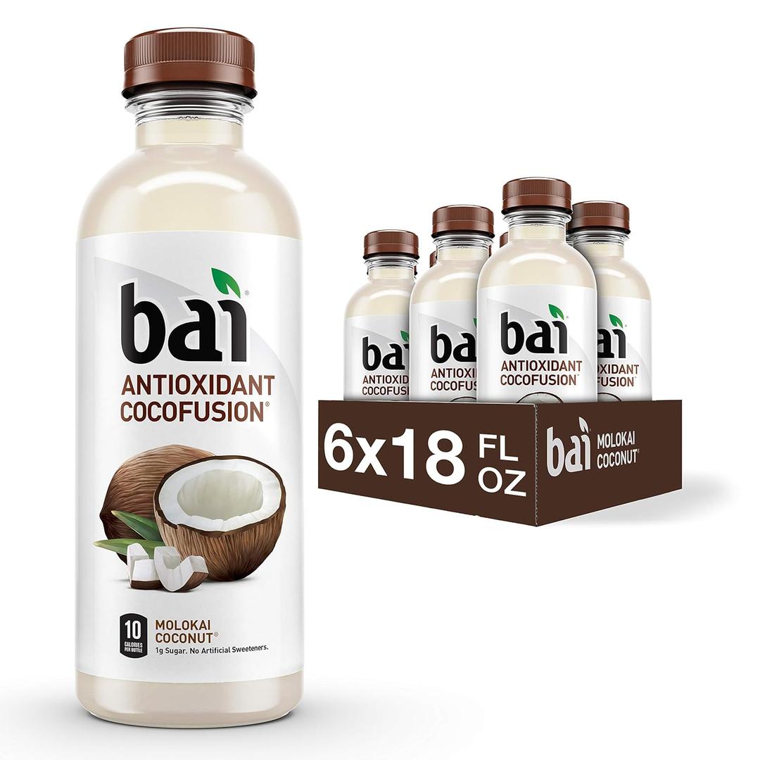 Bai Coconut Flavored Water, Molokai Coconut, Antioxidant Infused Drinks, 18 Fl. Oz. (Pack of 6), BBD: JUN 30/2026