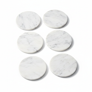 Gusto Nostro White Marble Coasters Set of 6 - Luxury Natural Stone Coasters for Drinks - Genuine Marble Kitchen Accessories, Round Artisanal Stone Coaster for Kitchen Counter, Coffee Table, Home Decor