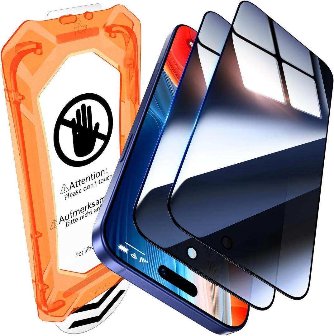 UniqueMe for iPhone 16/iPhone 15 Screen Protector Easy Installation-2 PacksMilitary Grade Shatterproof, 9H+ Hardness, Screen Protector 15/16, Tempered Glass, Full Coverage Protection