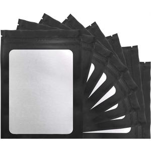 STUs 100 Pack Mylar Bags 5.9 x 8.7 Inch Smell Proof Bags with Clear Window Foil Pouch Bag Flat Bags Matte Black